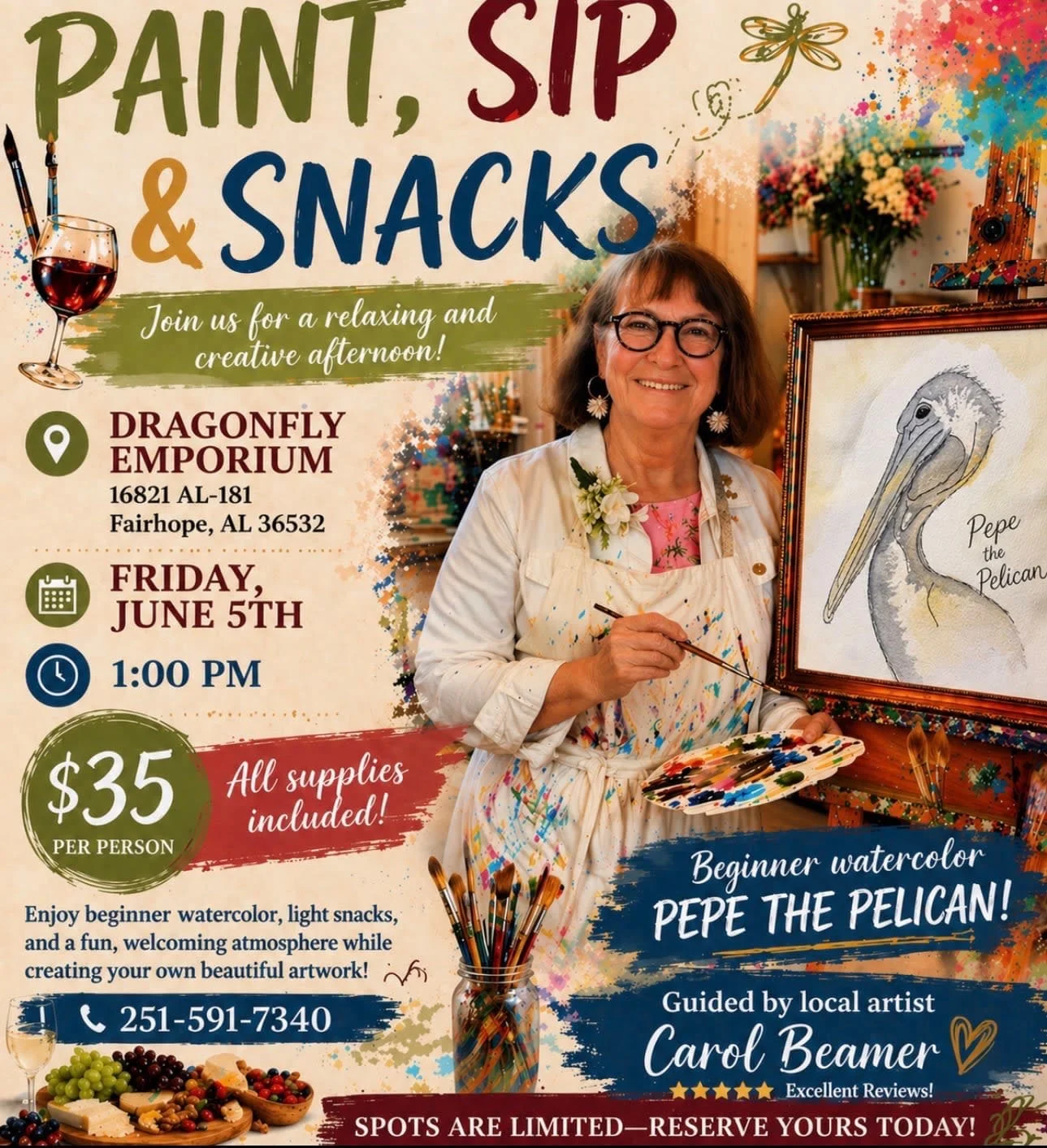 Beginner Watercolor Class at the Dragonfly Emporium
